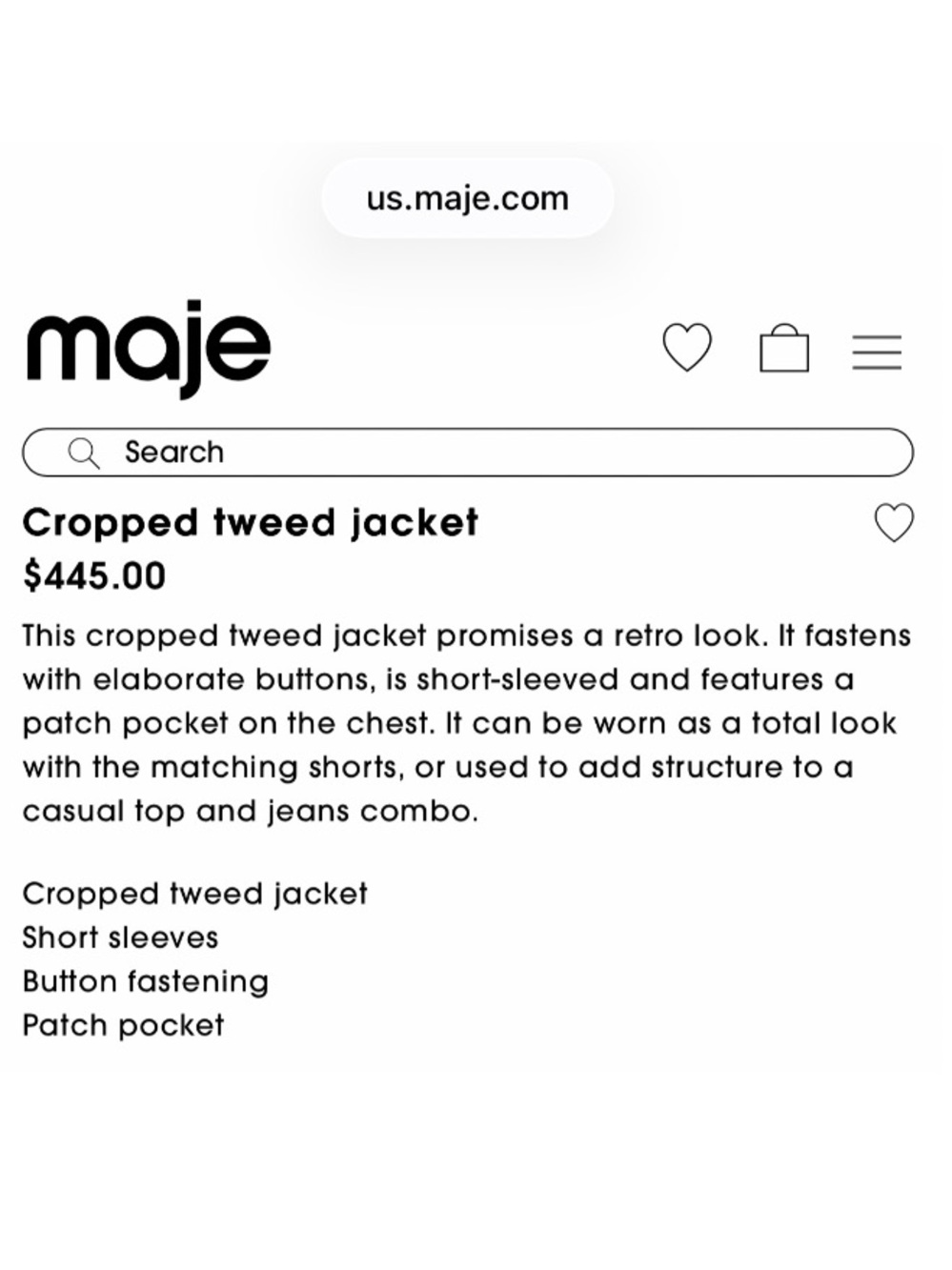 MAJE 💓 Vapela Tweed Jacket Pink Button Front Top Blazer 36 1 S Small XS - Picture 12 of 13